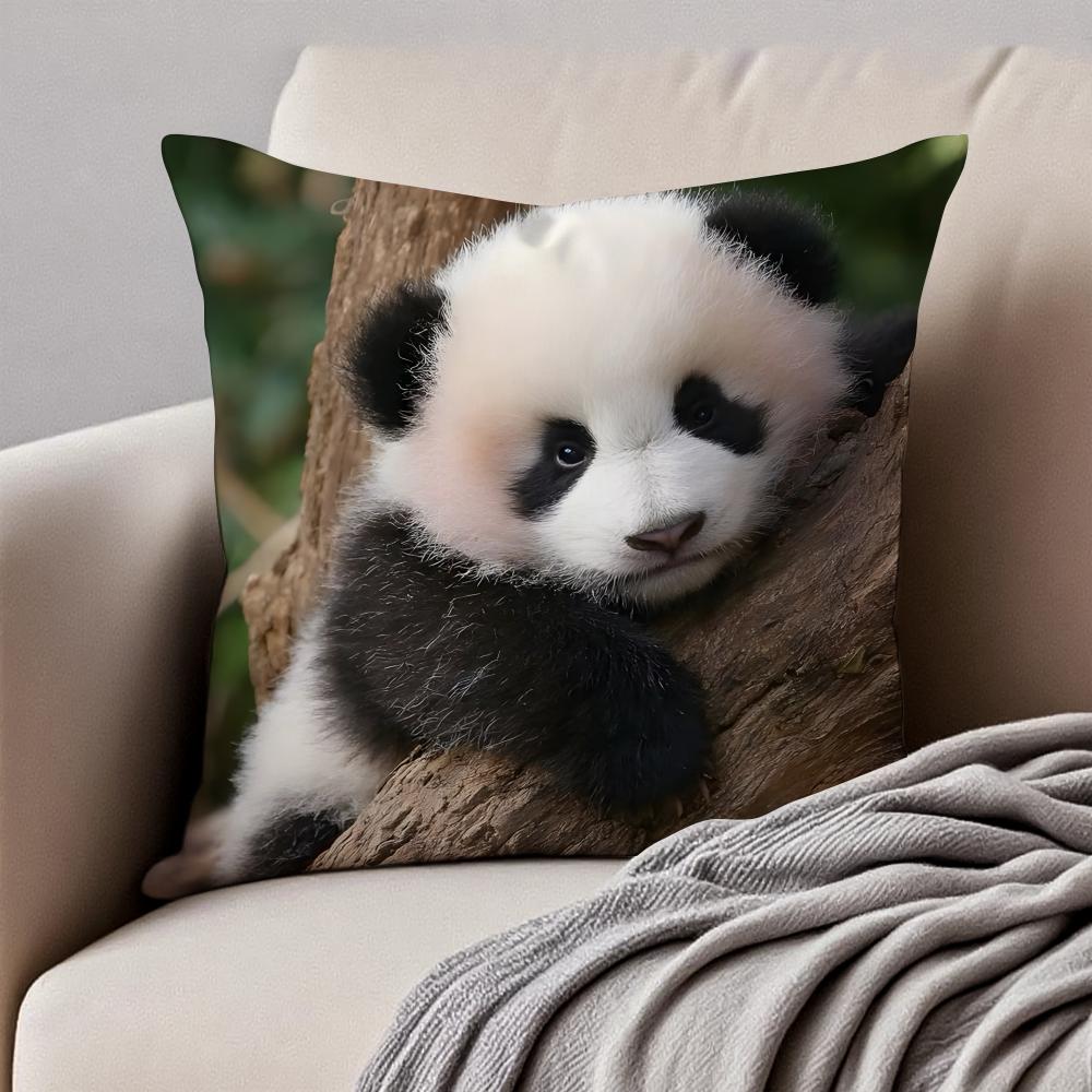 cute Panda Cushion Cover Pillowcase Antidustmite Invisible Zipper Short Plush Sofa Cushion
