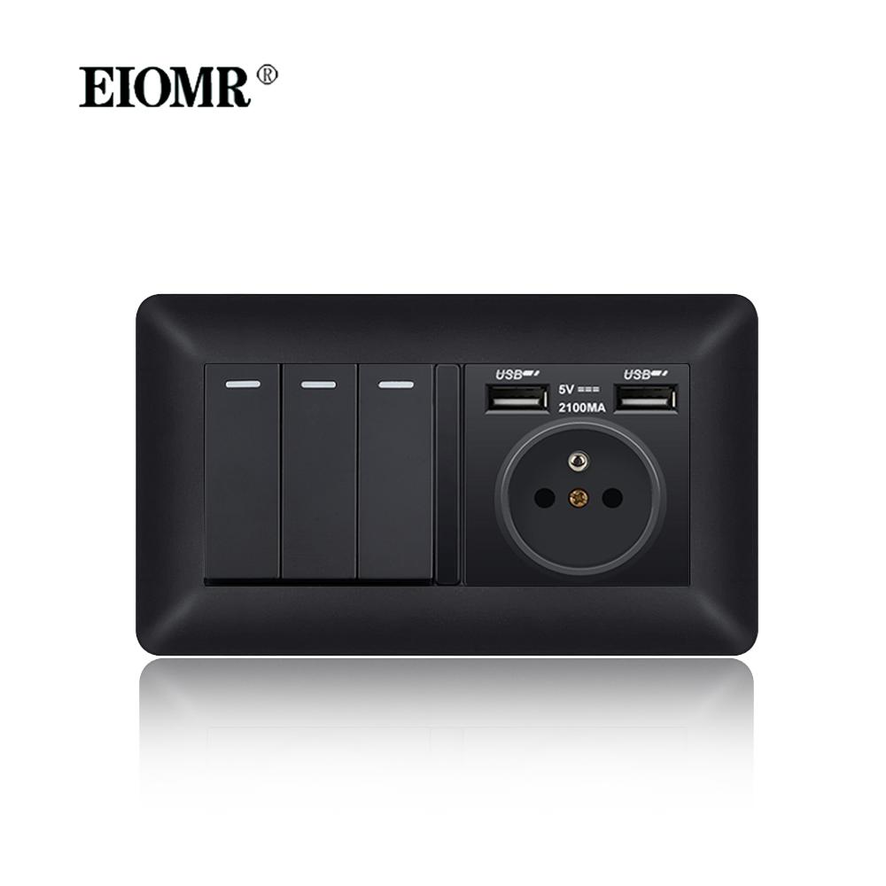 EIOMR France Standards Grounded Wall Socket 16A 250V with USB and Type-C Port Quality Curved Flame Retardant Panel Power Socket