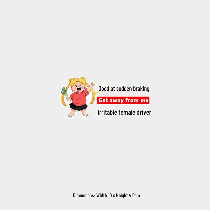 Funny Female Driver Caution: Hot-tempered Newbie Cartoon Reflective Sticker for Car Rear Window