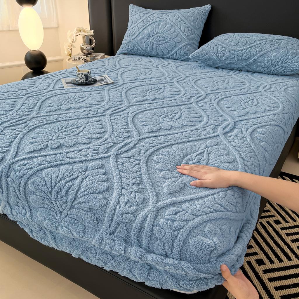 Queen-Size Bettlaken für Winter Flauschiger Plüsch Bettbezug Korallenfleece Einfarbig Spannbettlaken mit Gummizug Einzel-/Kingsize-Bettlaken