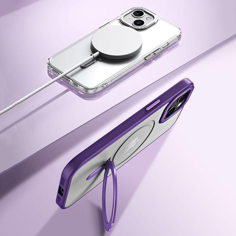 Magnetic Phone Case for iPhone 15,Ring Kickstand TPU+Acrylic Matte Anti-Fingerprint Cover