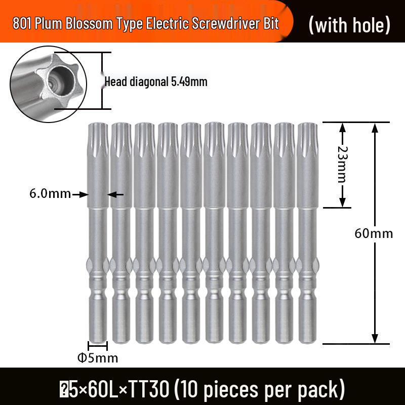 Nigao S2 Torx Electric Screwdriver Bit, 801 with Hole, 5mm Round Shank