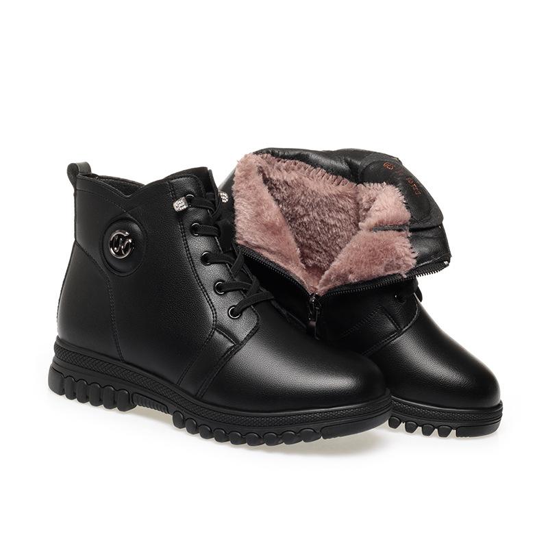 Mom cotton shoes women's autumn and winter velvet women's short boots middle heel  women's boots leather shoes    and elderly women's shoes