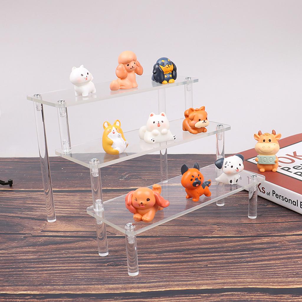 Acrylic Riser Clear Display Stand Cologne Organizer Acrylic Shelves 3 Tier Shelf for Amiibo Funko Figures Toys Cupcake Food Dess