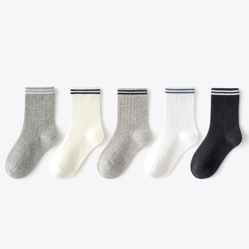 

5Pairs/set Children Unisex Socks for Kids Autumn A Grade Combed Cotton Mid Calf Socks Seamless Sports Baby Socks Black White Grey XXL різнокольоровий