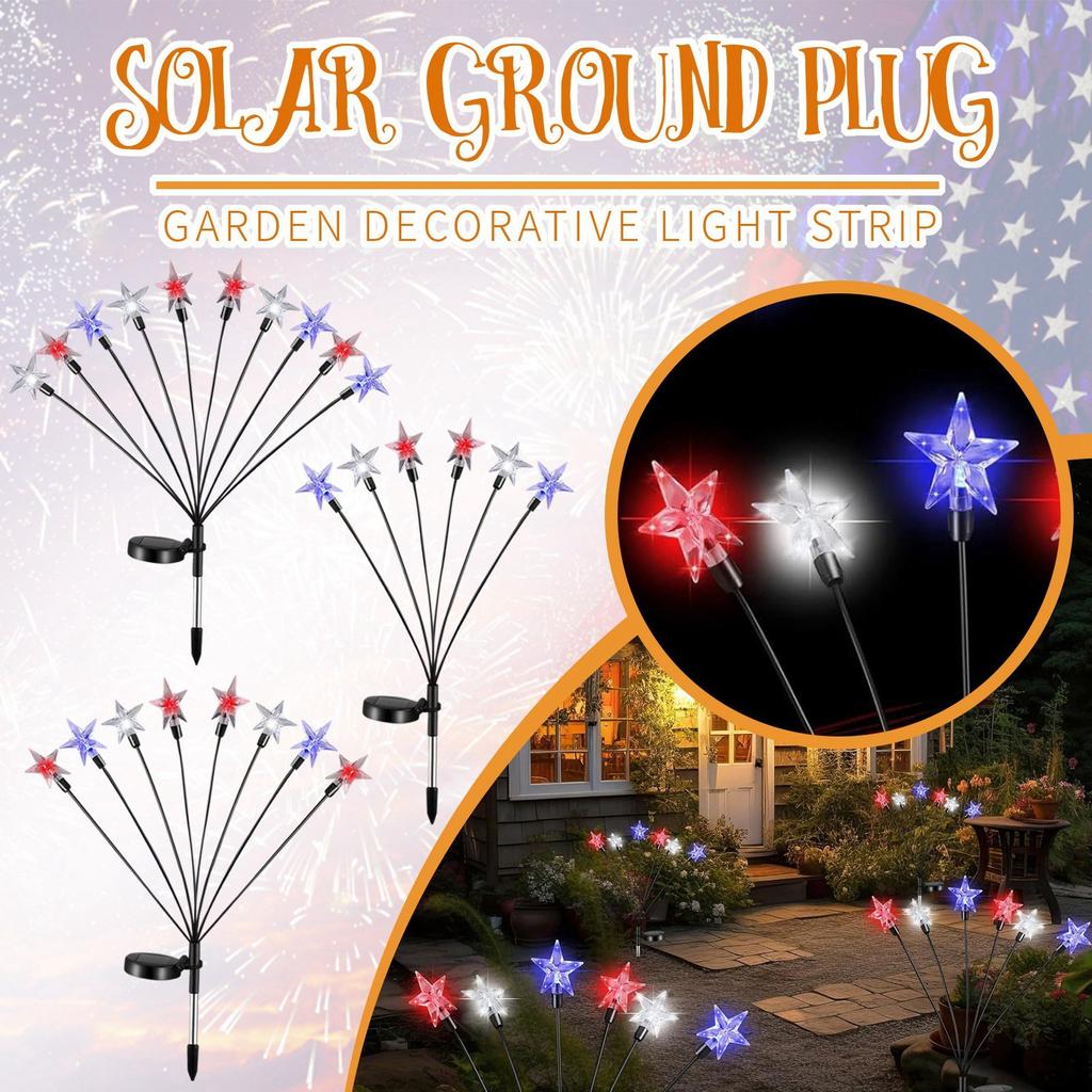 Solar Ground Independence Day Star String Lights American Flag Lights Courtyard Garden Decorative Lights