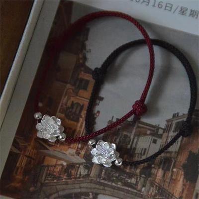 Chinese Style Hand Braided Lotus Lucky Bangles For Women Men Simple Exquisite Adjustable Bracelets Jewelry Accessories Gifts