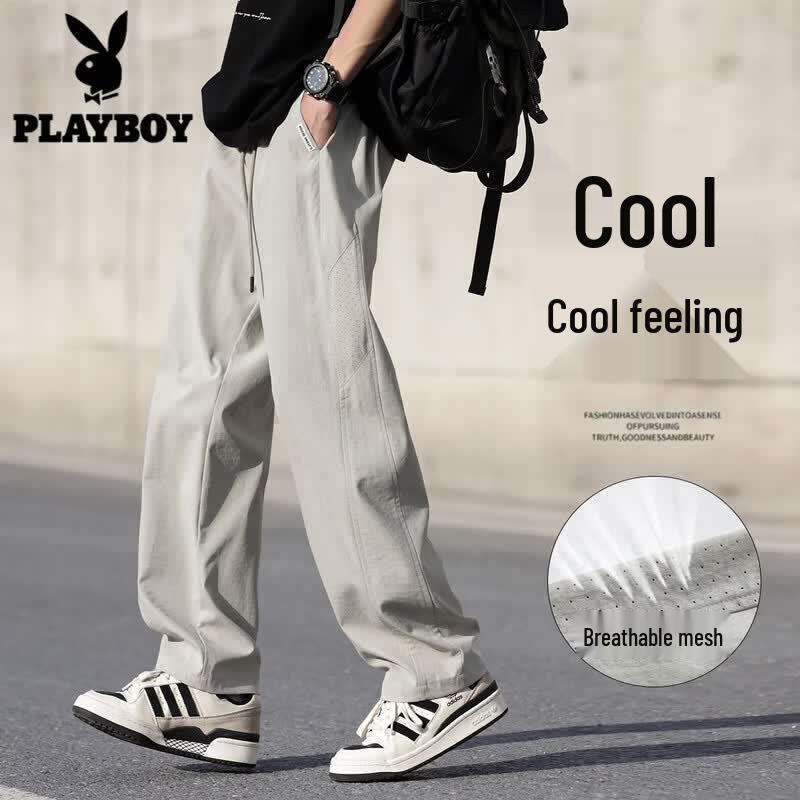 PLAYBOY Men s Ice Silk Breathable Quick-Dry Straight-Leg Sweatpants XL