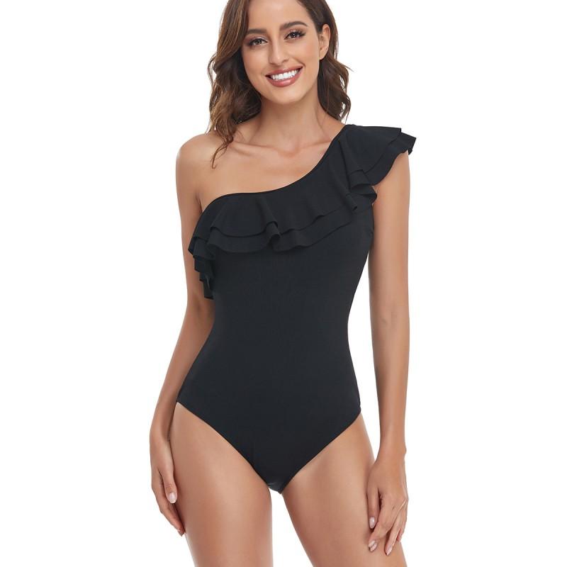Womens Solid Color Ruffled Backless One Piece Swimsuit With Padded Bust No Underwire Sleeveless