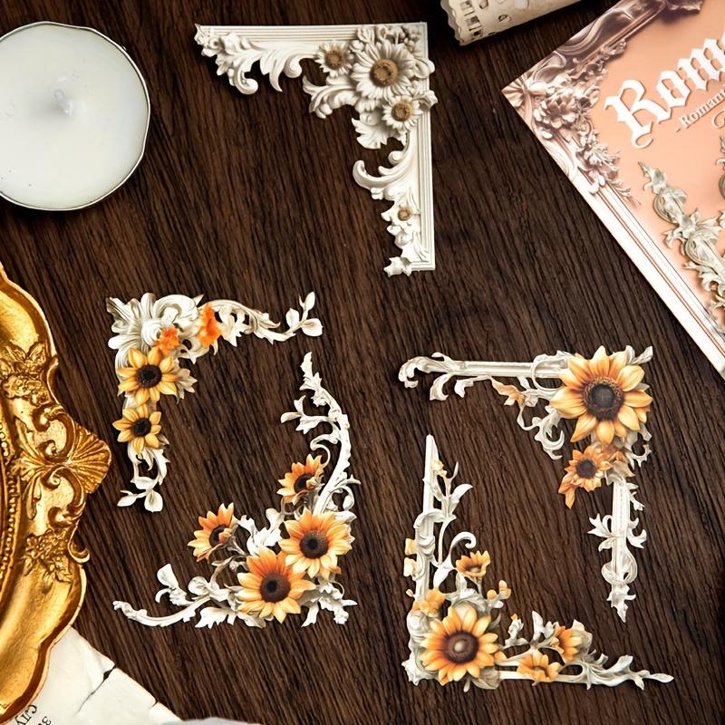 20pcs Romantic Corner Series Floral Corner Stickers - Vintage Baroque Sunflower Design, Self-Adhesive for DIY Notebooks, Photo Albums