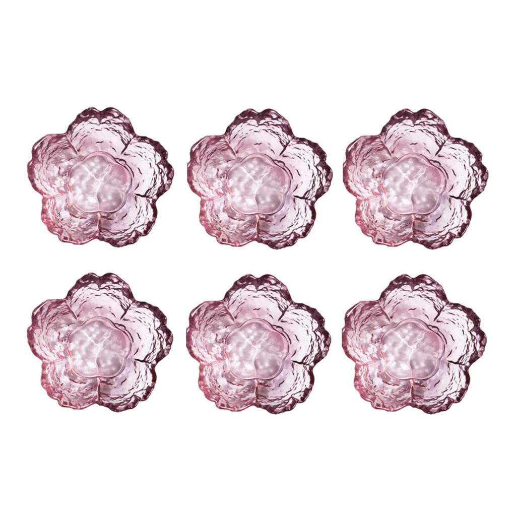 Pink Glass Bowls Set of 3/6, Small Dip Bowls Sauce Plates - Japanese Sakura Flower Cherry Blossom Shaped Bowl for Dessert