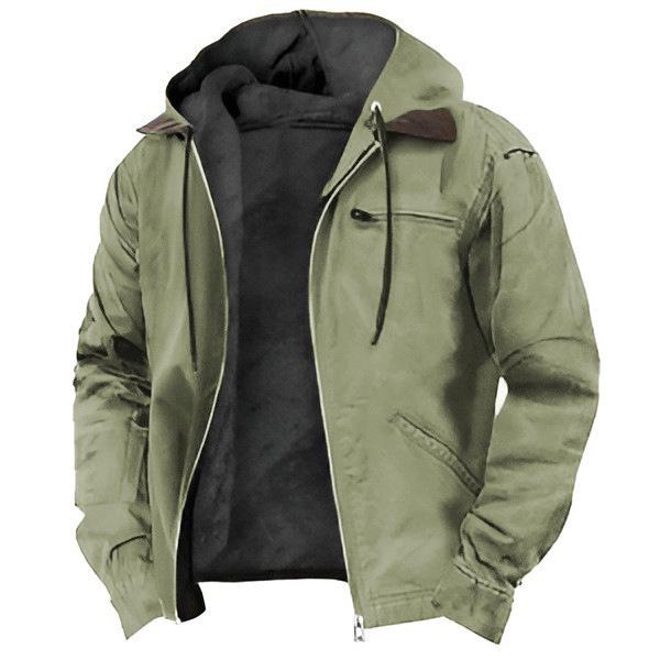 2025 European & American Men's Retro Hooded Zipper Jacket - Trendy, Casual & Versatile
