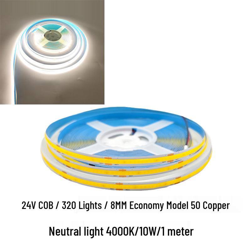 COB LED Strip Light 12V/24V, 320/480 LEDs, 8MM, 90 CRI, Self-Adhesive, Aluminum Channel.