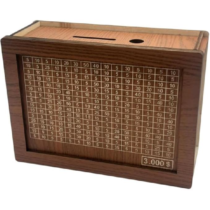 Wooden Money Box with Savings Target and Numbers, Reusable Money Saving Box for Cash, Savings Challenges Box w/Counter Crafts, Portable Storage Case