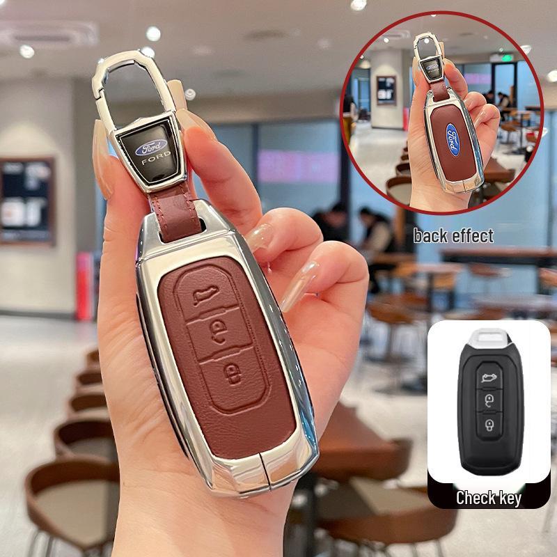 Metal Leather Key Case for 2022 Jiangling Ford Lingrui, Territory, and Transit.