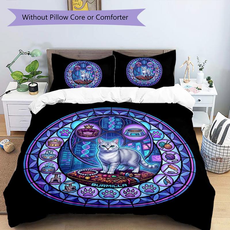 Glass Cat Dreamscape Pattern Bedding,Quilt Set Quilt Cover Pillowcase Home Birthday Gift (1 * duvet cover + 2 * pillowcase, without core)