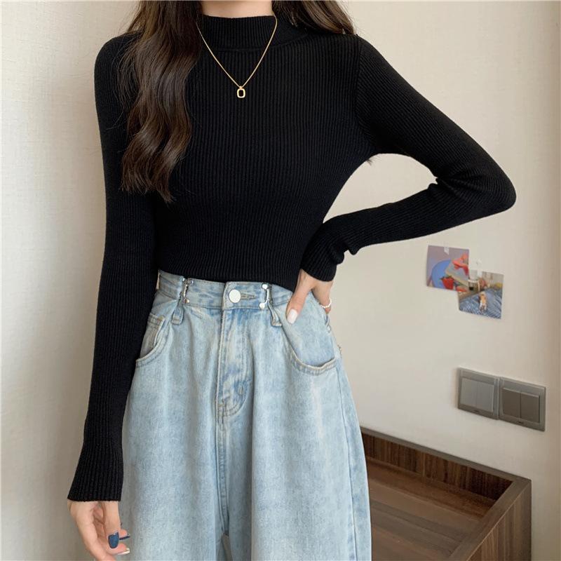 Женский осенний свитер с высоким воротником, вязаные мягкие пуловеры, базовые кашемировые свитера для женщин, осень-зима One Size чёрный