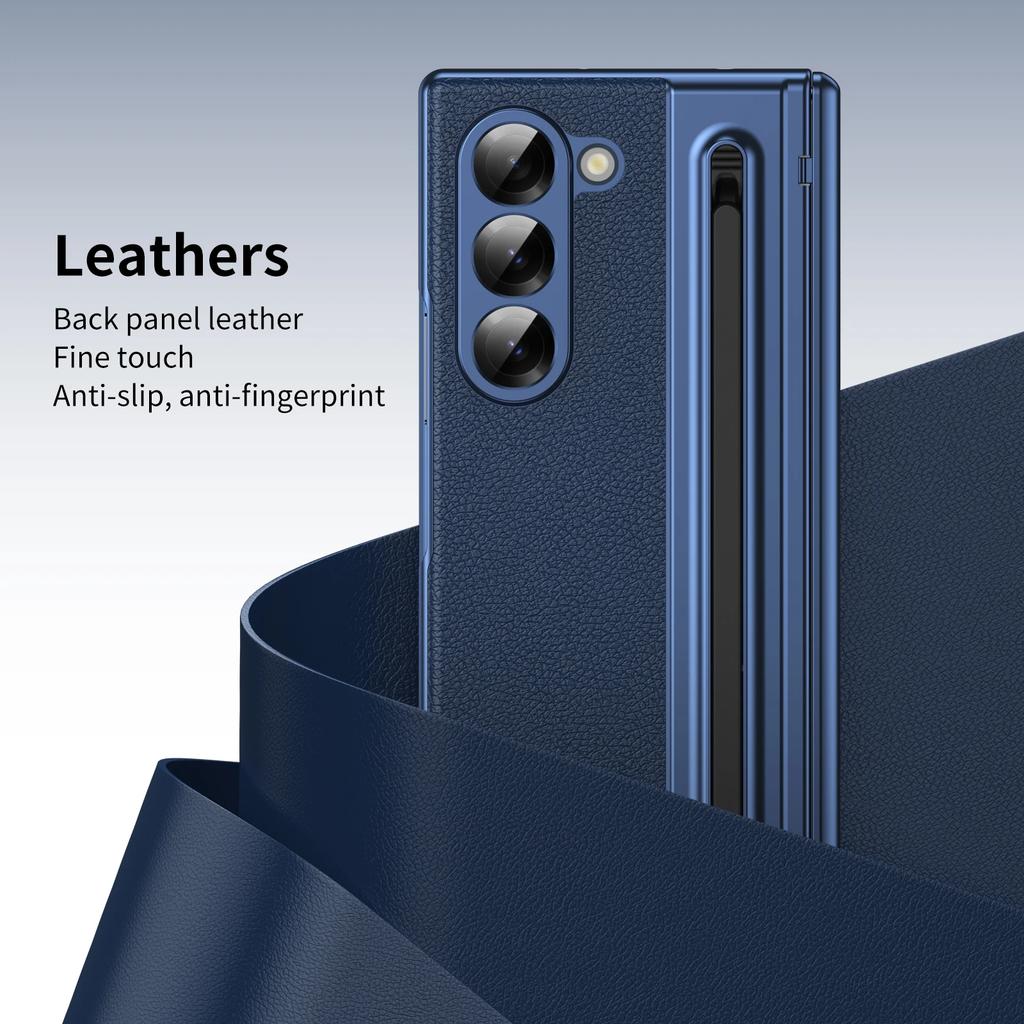 High Quality Leather Case for Samsung Galaxy Z Fold 7 6 5 4 3 Stylus Pen Slot Holder Plastic Fold Shockproof Protection Cover