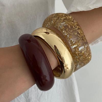 European & American Ombre Polygon Bangle: Transparent, Glossy, Geometric Open Bracelet for Women