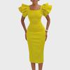 D3282 Women's Square Collar Ruffle Sleeve Commuter Party Dress
