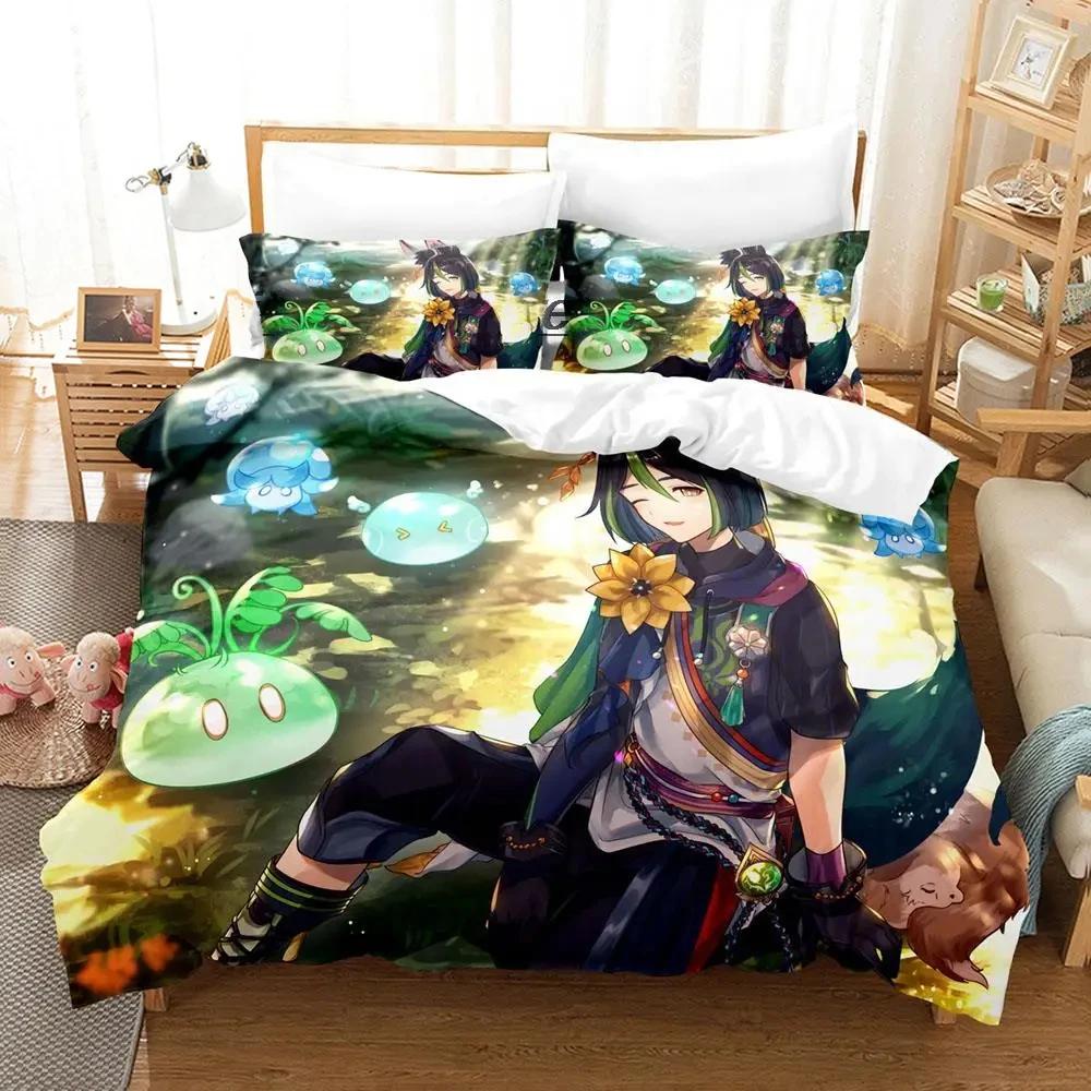 Kawaii Genshin Impact Tighnari Duvet Cover for Boys Bedroom Single Twin Full Queen King Size  Quilt Cover Pillowcase