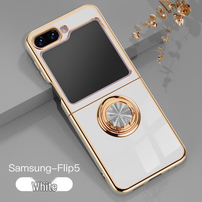 Samsung Z Flip7 Foldable Phone Case: Electroplated Magnetic Stand & Finger Ring Protective Cover