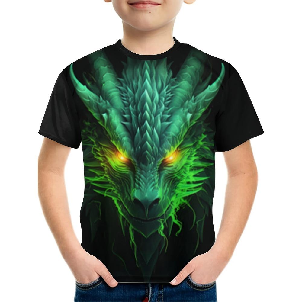 Children's Clothing T-Shirts for Boys Short Sleeve Child T-Shirt Stylish 3D Dragon Graphi Print Casual Girls Summer Clothes Tops