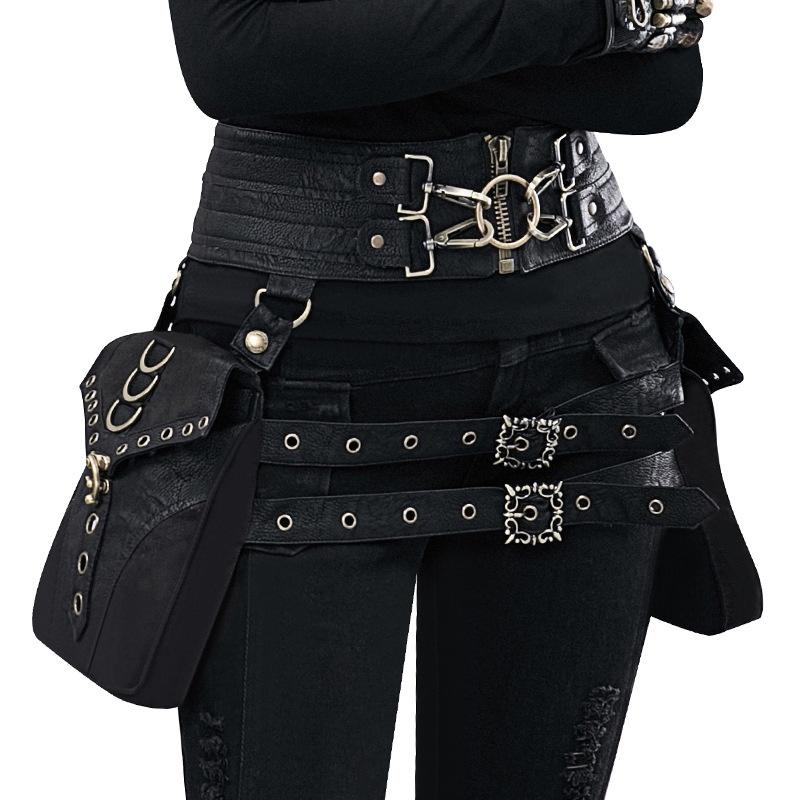 Gearduke Women's Steam Punk Pu Leather Waist Bag With Vintage Phone Holder Trendy Cross-border Fashion