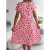 QICED Spring Summer Casual Color-blocking Heart-shaped Short-sleeved Waist-cinching Pleated Dress Women's Wear