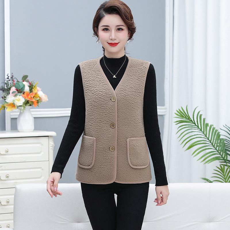 Women's Stylish Plus Velvet Warm Outerwear Vest - Winter Shawl for Middle-Aged Mothers