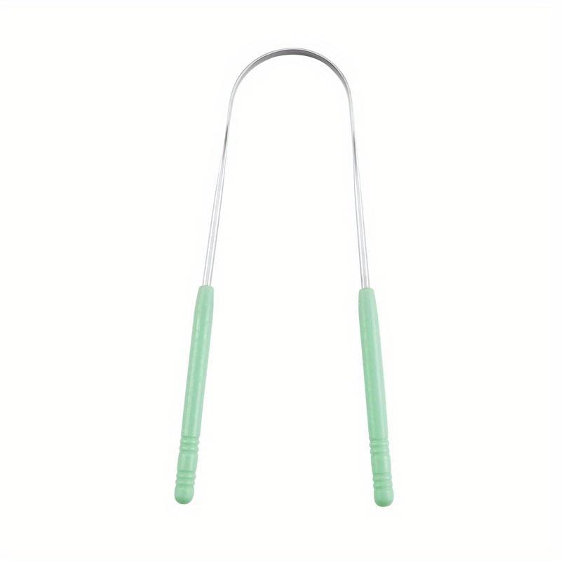 

1pc Hypoallergenic Stainless Steel Tongue Scraper with Ergonomic Plastic Handle - Fresh Breath Oral Care Tool, Durable Metal Cleaner in Black, Pink зелёный