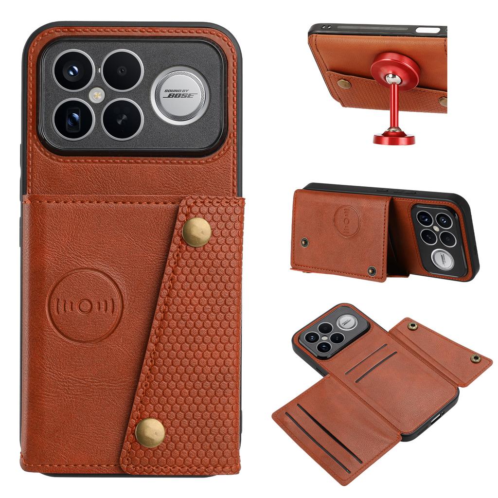 Pouzdro na telefon pro Xiaomi Poco F8 Ultra / Redmi K90 Pro Max 5G s sloty pro karty, stojánek, kůže + TPU kryt na telefon