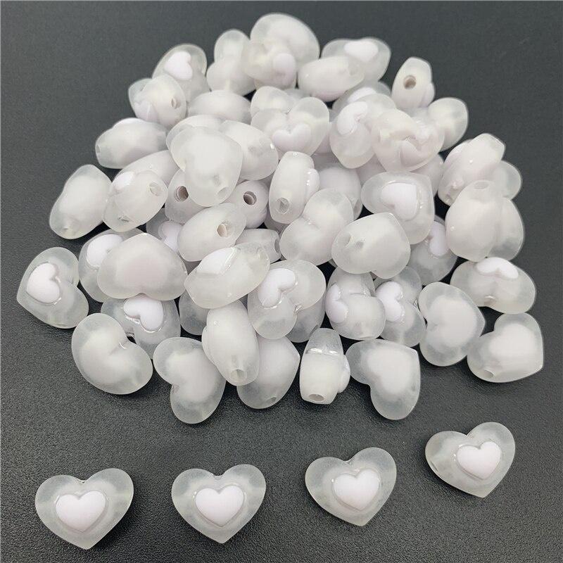 

100Pcs 17mm Acrylic Spaced Beads Transparent Heart Shape Beads For Jewelry Making DIY Necklace Earrings Accessories серый