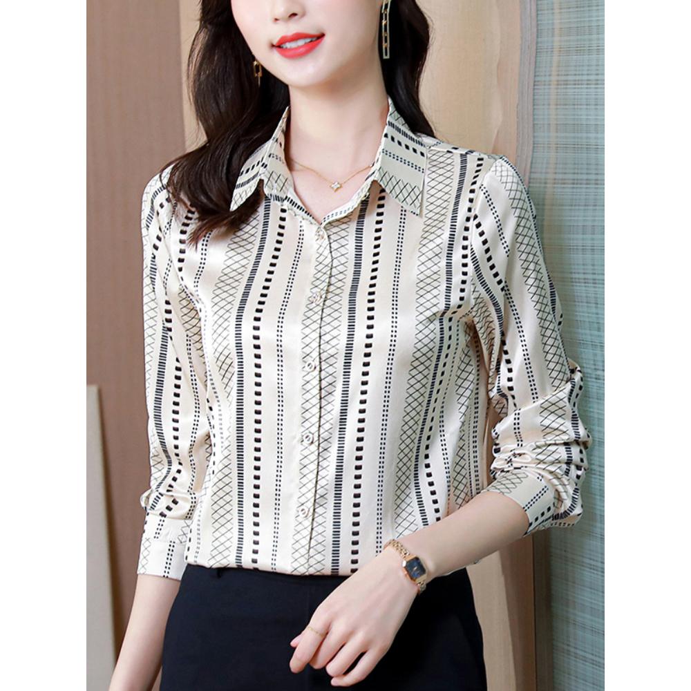 Spring Women's Silk Blouse Fashion Satin Long Sleeve Vintage Women's Tops Elegant Tops OL Ladies Tops Women's Clothes