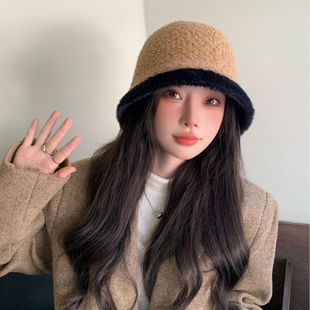 Autumn and Winter Face Showing Japanese Style Wool Bucket Hat Knitted Warm Fisherman Hat Outdoor Leisure