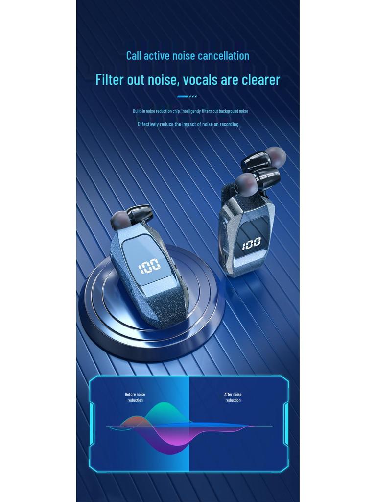 GT010 Bluetooth Earphone: Clip-on, Large Battery, Vibration, Retractable, Digital Display for Business Calls
