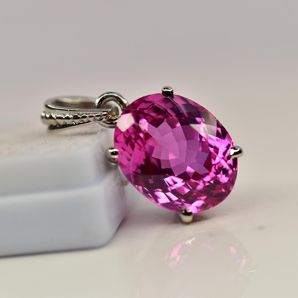 Pink Sapphire 22 Ct Natural Oval Pendant 925 Sterling Silver Necklace