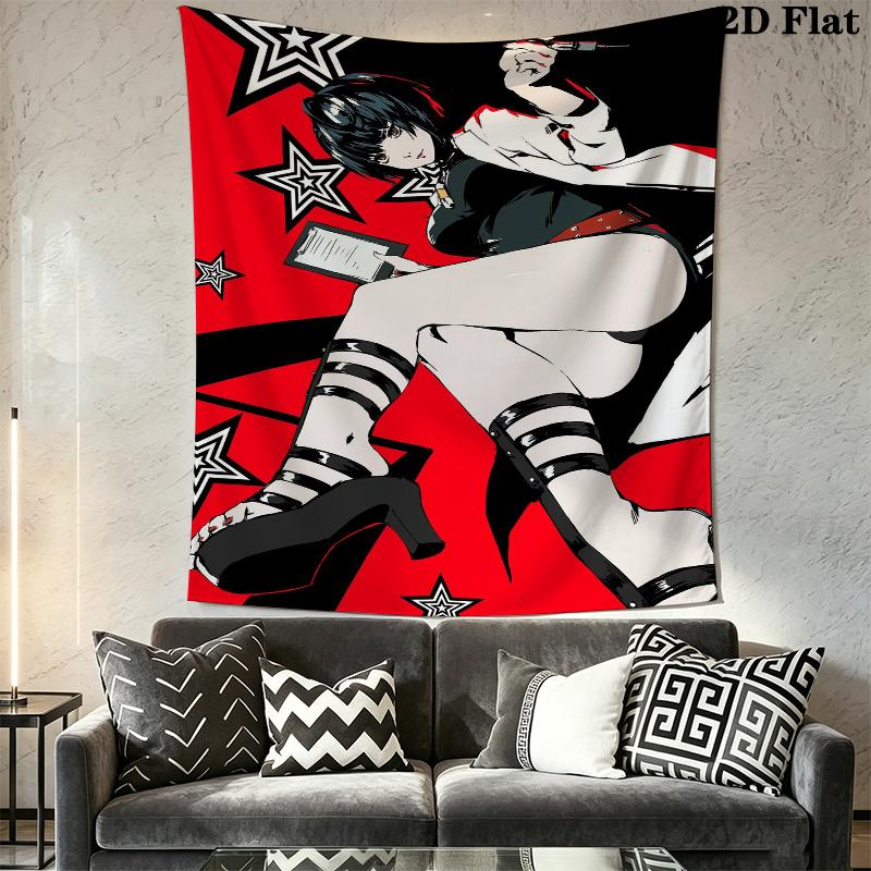 Persona Wall Tapestry Aesthetic Wall Hanging Printed Fabric Blanket Decorative Tapestries for Bedroom Living Room Home Decor