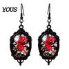 Gothic Earrings for Women 1 Pair Halloween Flower Earrings, Matte Black Oval Alloy Vintage Dangle Lightweight Stained Glass Rose Patterns Jewelry