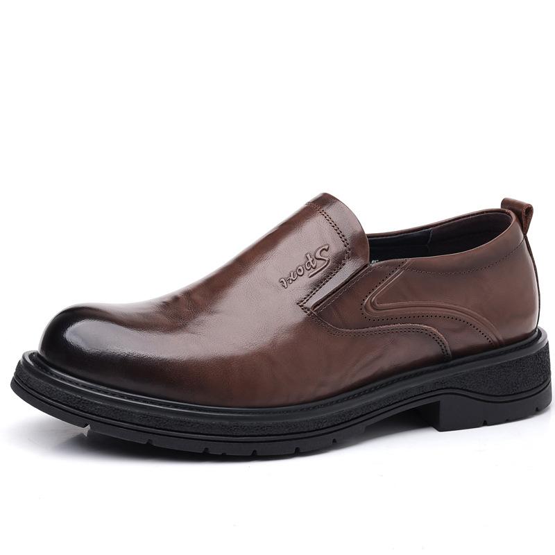 

Мужские деловые и повседневные туфли из кожи с большой головкой. Мужские формальные туфли из натуральной кожи на толстой подошве. Нескользящая и износостойкая обувь. 44