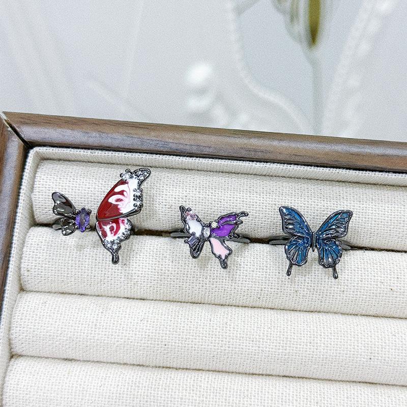 No Gender Trend Cool Dark Cocoon Butterfly Gradual Change Ring Female Pure Desire Wind Personality Niche Fashion Ring
