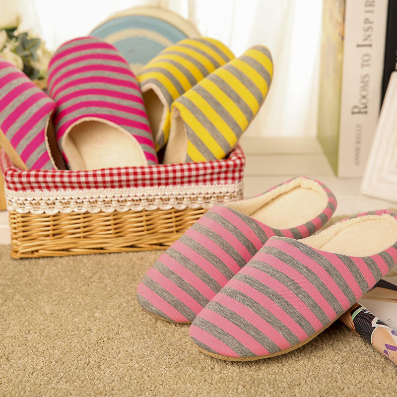 Winter Plush Men Slippers Plus Size Striped Soft-soled Men's and Women's Large Size Cotton Slippers