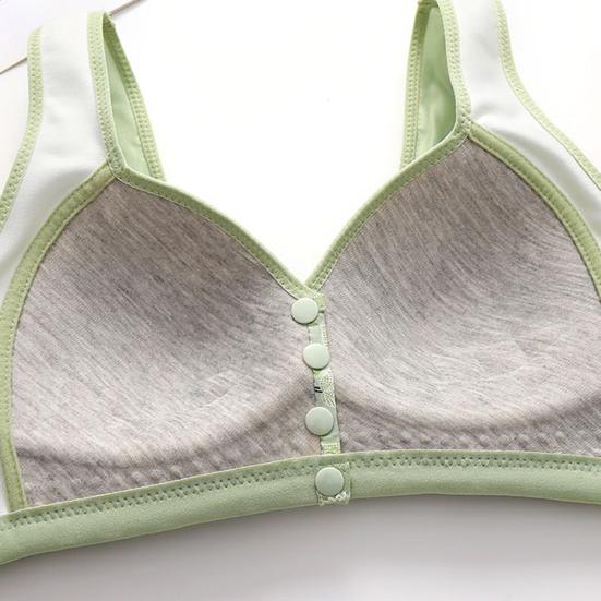 Mid-aged Women Sports Shoulder Strap Front Print Wireless Button Closure Floral Bra Elastic Good Breathability Shockproof