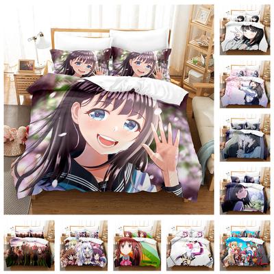 Juego de cama de anime de dibujos animados en 3D, colcha y funda de almohada de belleza de dibujos animados, 2/3 piezas AU140 * 210, textiles para el hogar lavables de lujo de tamaño completo