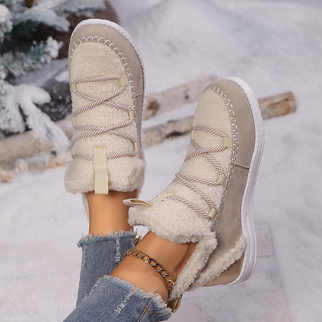 Women's Fluffy Plush Winter Boots Thick Warm Fleece Lined Comfortable Flat Ankle Boots