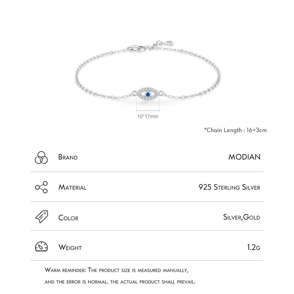 MODIAN 925 Sterling Silver Delicate Lucky Blue Eye Adjustable Bracelet Simple Chain Link For Women Pave Setting CZ Fine Jewelry