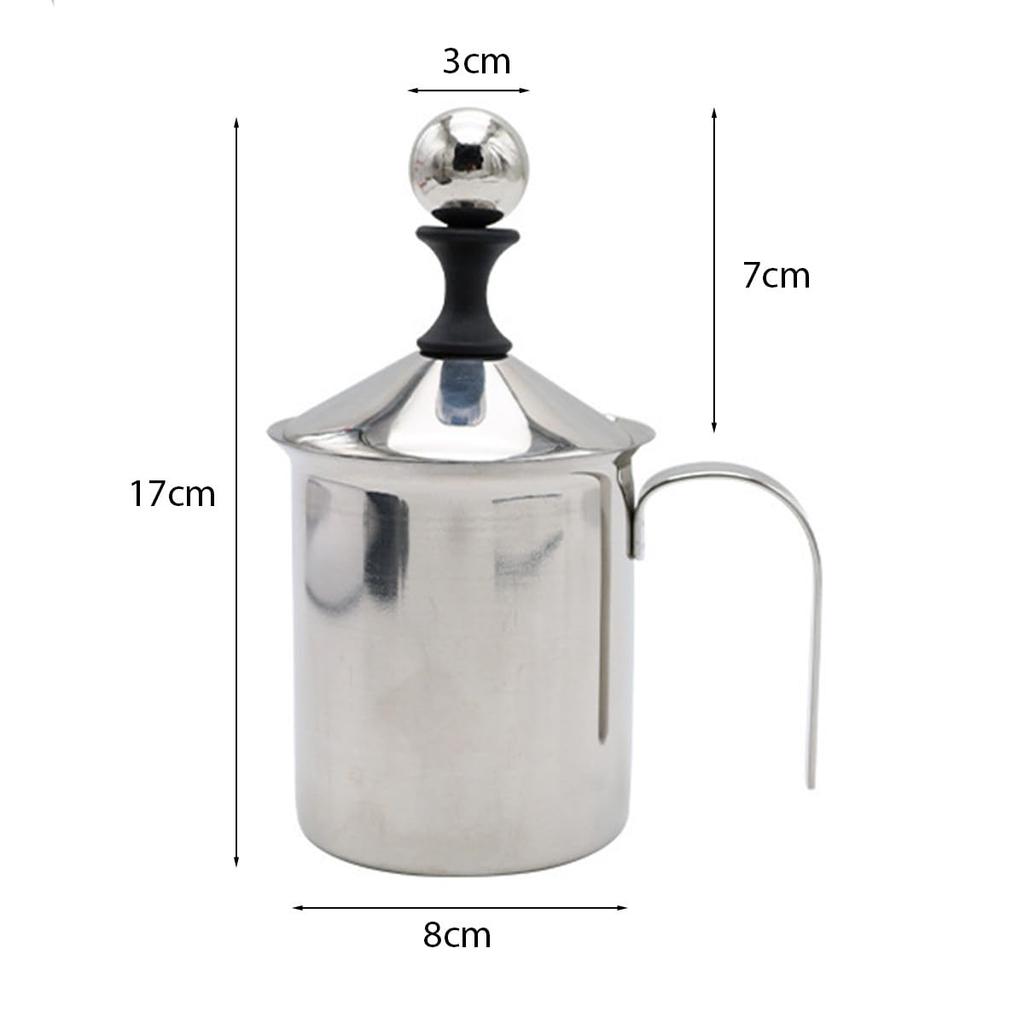 Portable Stainless Steel Manual Milk Frother, Latte Art Tool for Home and Camping Use (201 Stainless Steel, 400cc)