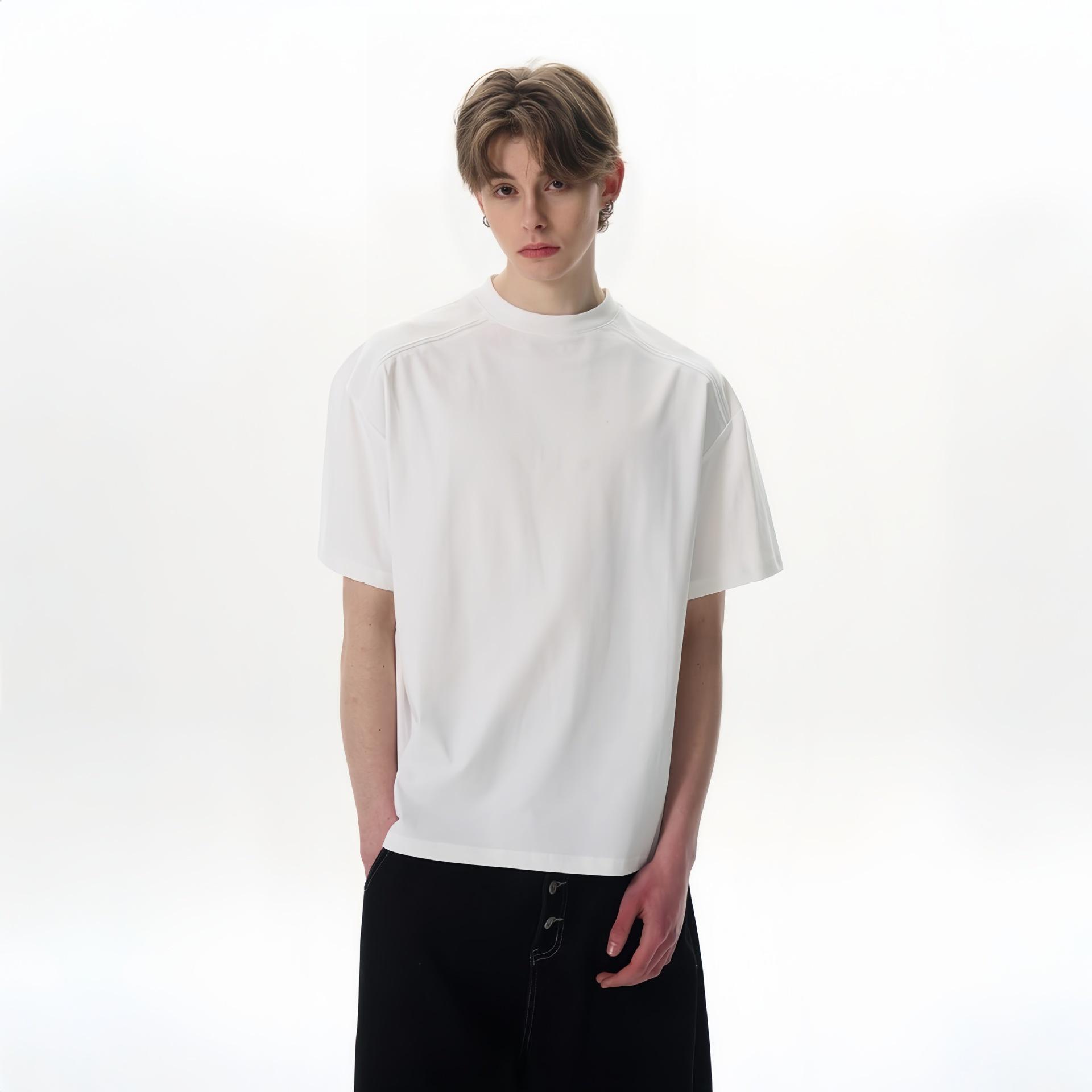 

Men s American Wide-Shoulder Heavyweight T-shirt: Trendy, Casual, Solid Color, Round Neck, Versatile, Basic Style. M (90-110 lbs) білий