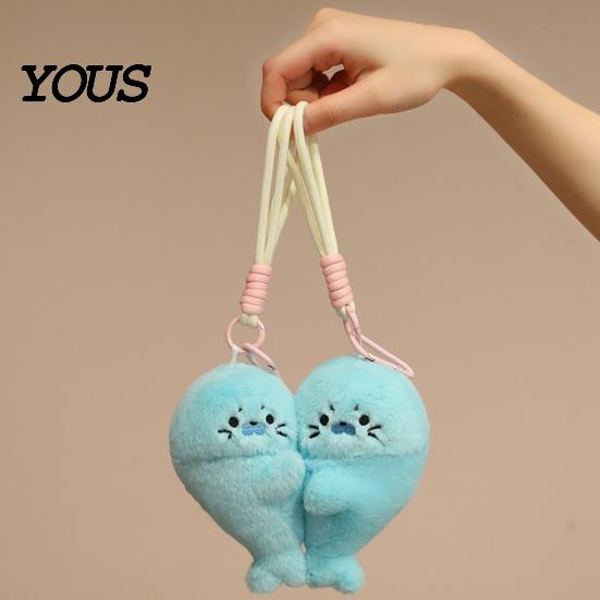 Backpack Accessory for Kids 1 Pair Cute Baby Seal Plush Keychain, Magnetic Heart Fluffy Keyring, Soft Phone Charm Stuffed Animal Fridge Magnet