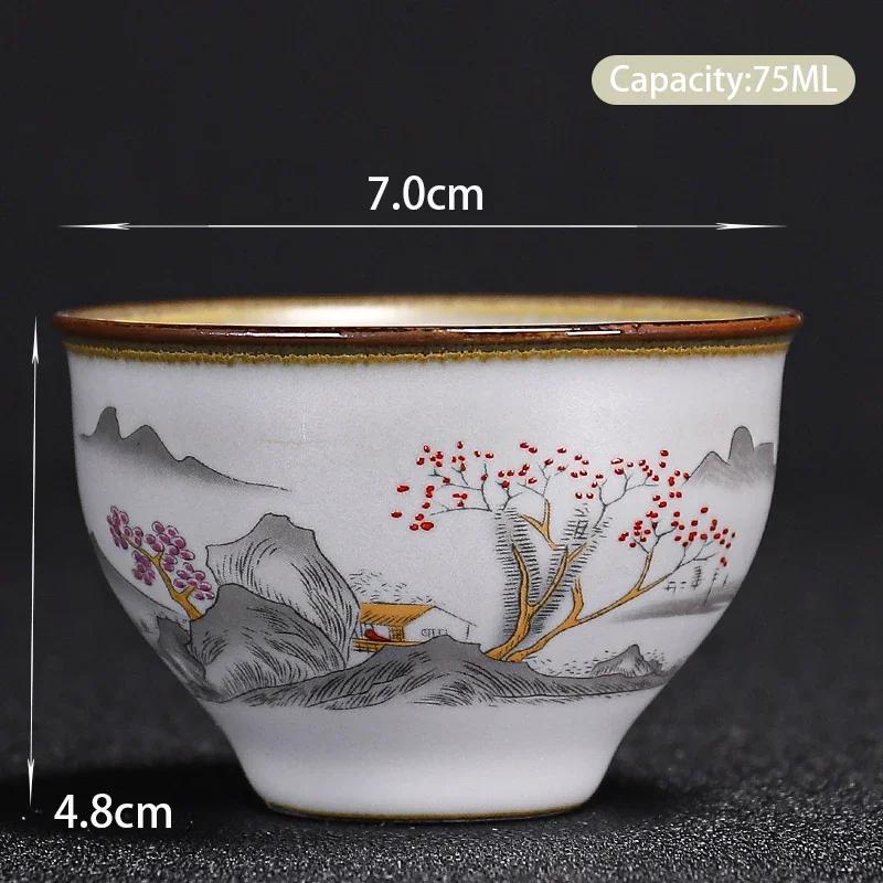 Boutique Ceramic Teacup Meditation Cup Hand Painted Landscape Travel Tea Bowl Handmade Tea Set Accessories Pu'er Master Cup